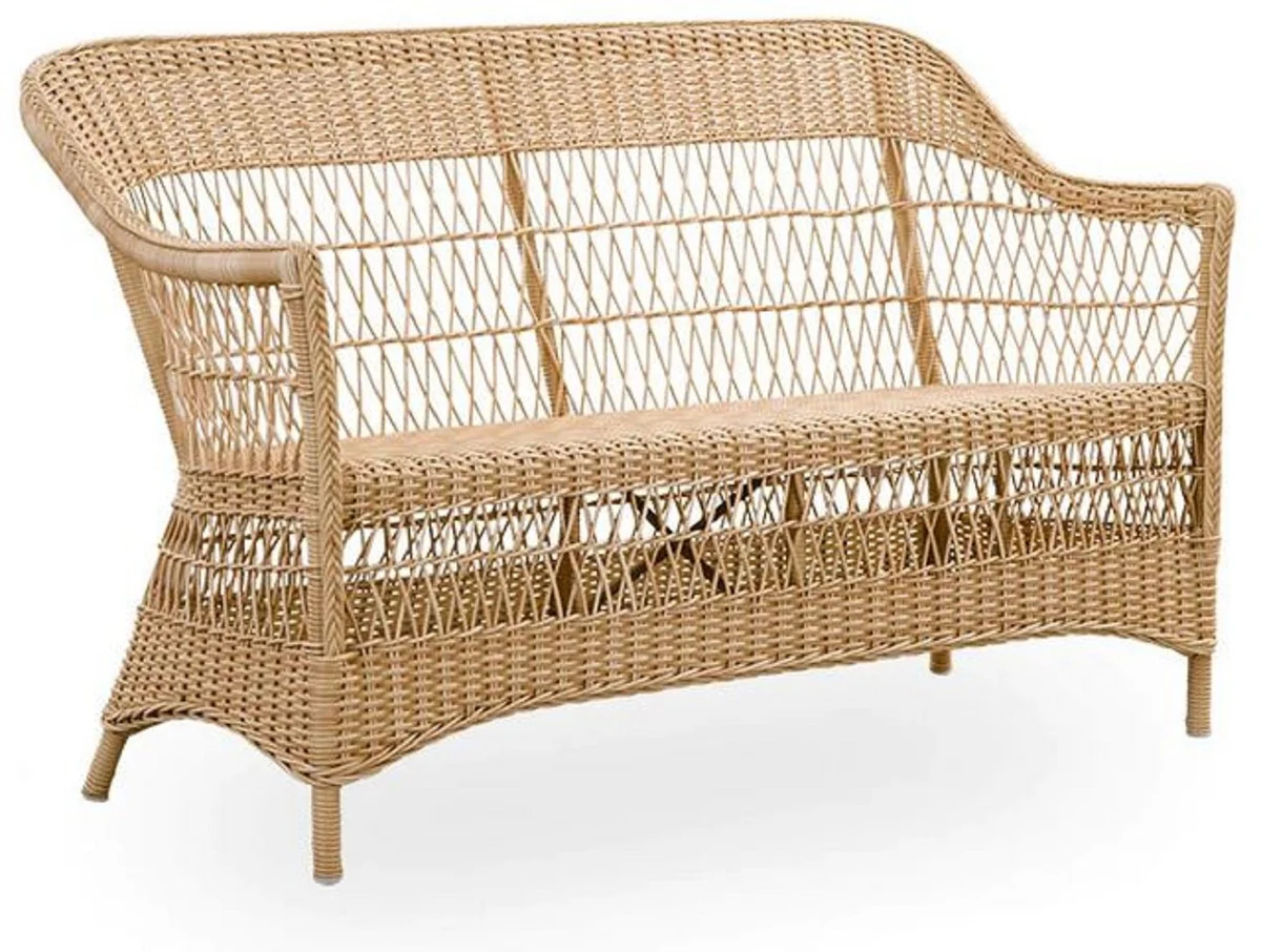 Casa Padrino sofá de jardín de lujo con cojín de asiento natural / blanco 134 x 66 x A. 86 cm - Sofá de jardín y terraza resistente a la intemperie - Muebles de Jardín y Terraza