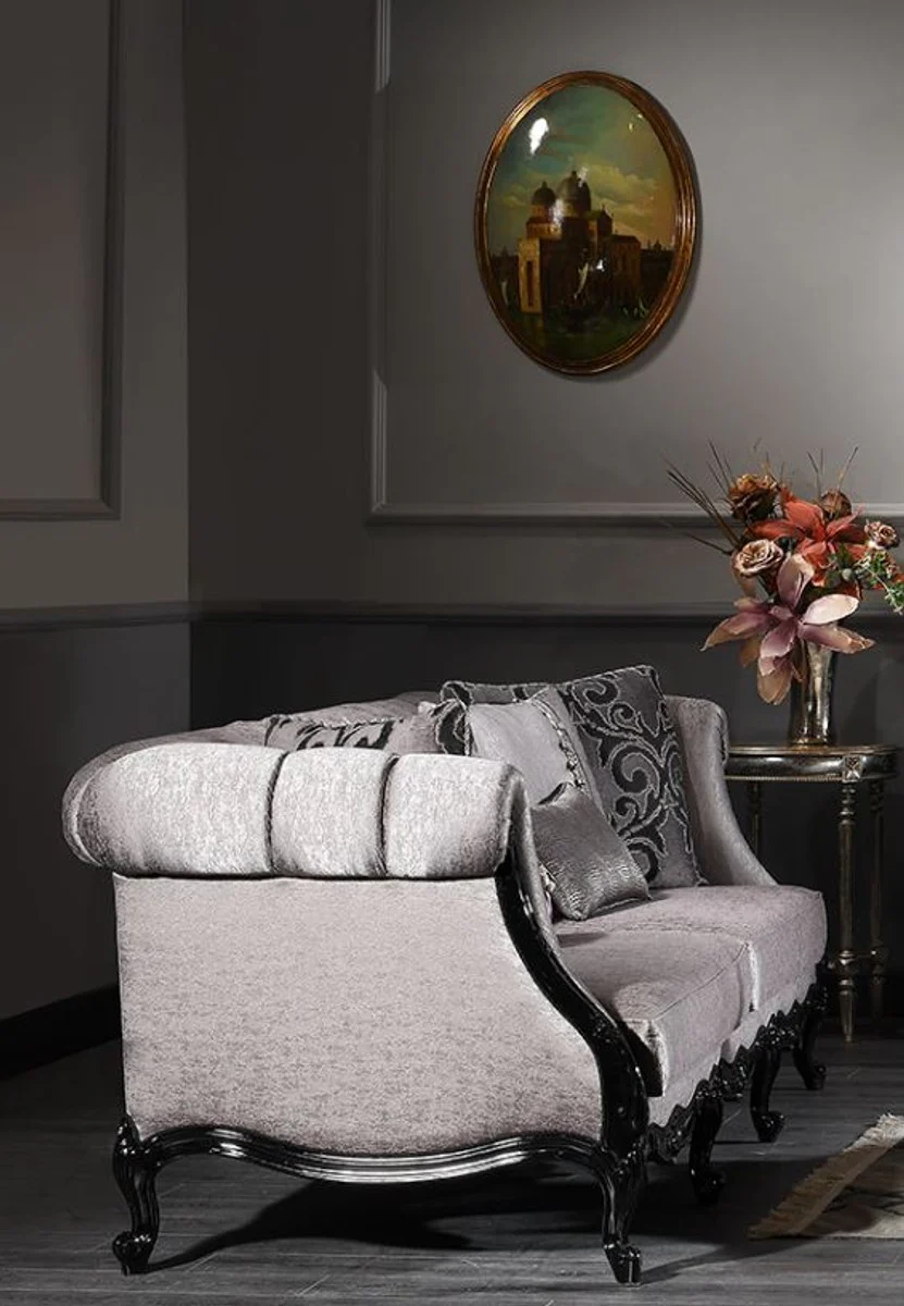 Casa Padrino sof¨¢ de sal¨®n barroco de lujo plata / negro 256 x 90 x A. 84 cm - Muebles Barrocos Nobles