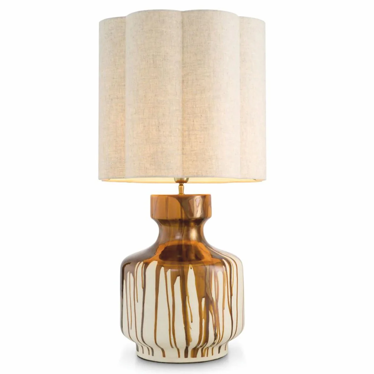 Casa Padrino l¨¢mpara de mesa de cer¨¢mica de lujo marr¨®n / blanco / lat¨®n vintage / beige Al. 86 cm