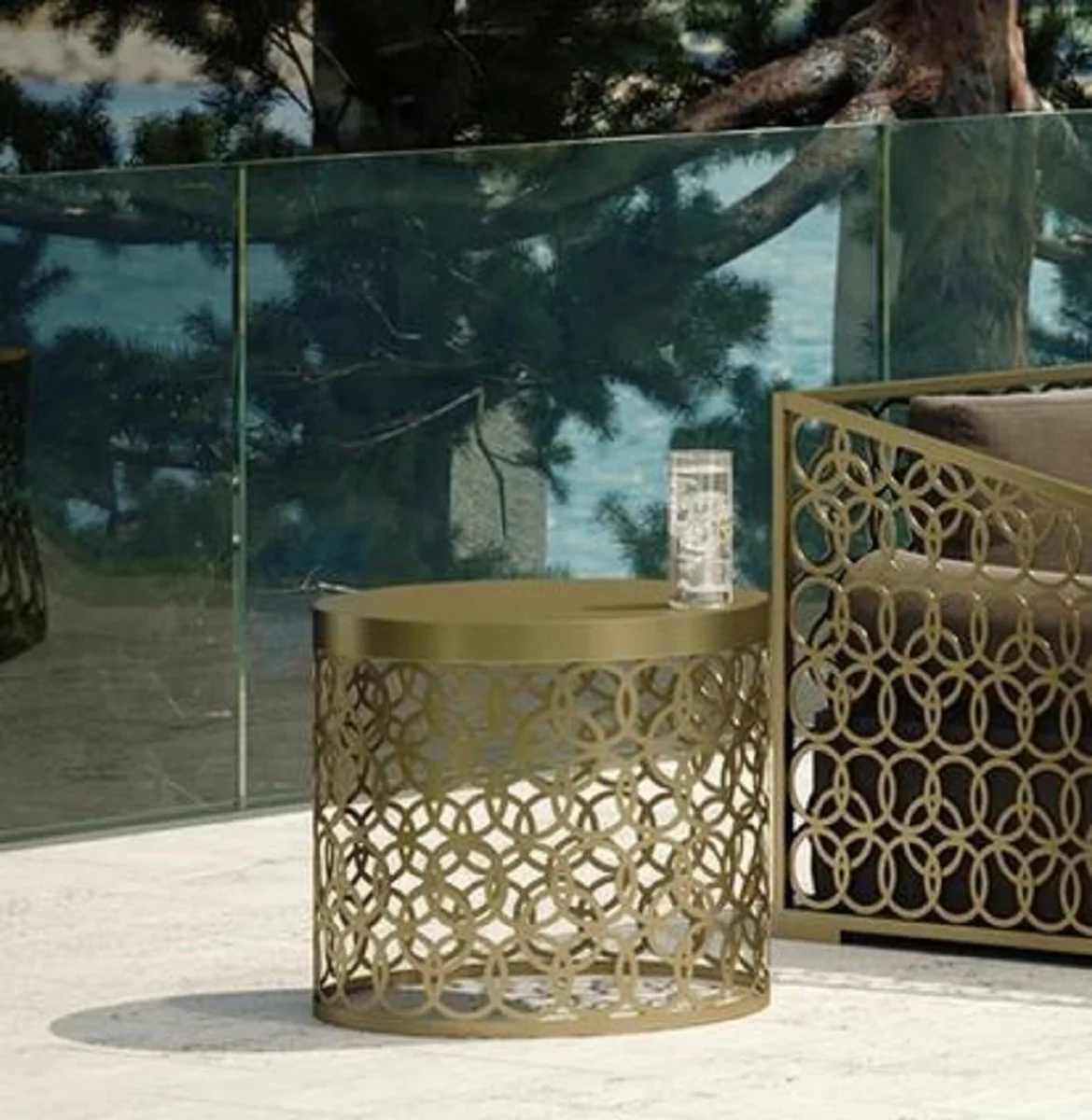 Casa Padrino mesa de jard¨ªn de lujo oro ? 60 x A. 50 cm - Mesa redonda de aluminio hecha a mano - Mesa de jard¨ªn - Mesa de terraza - Muebles de hotel - Calidad de Lujo