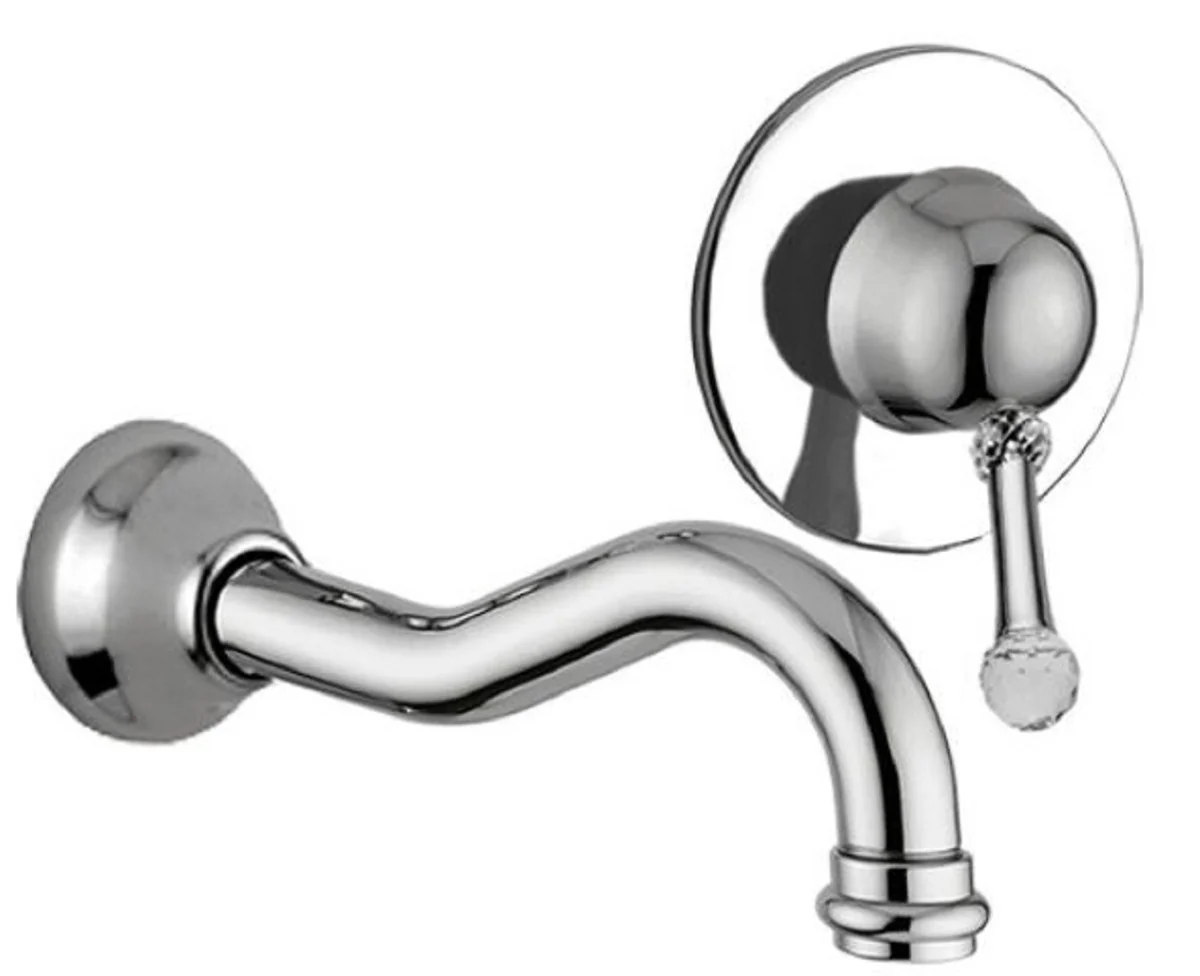 Casa Padrino grifo para lavabo de lujo con 2 orificios con cristal Swarovski plata - Conjunto de Grifos para Lavabo - Mezclador Monomando y Grifo - Accesorios de Baño Nostálgicos