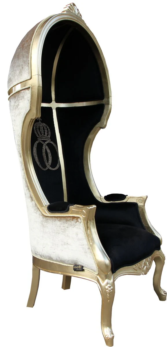 Pomp??s by Casa Padrino Luxury Balloon Silla barroca Isabelle Oro / Negro with glittering crown - Pomp??ser Baroque Butaca dise?ada por Harald Gl??ckler