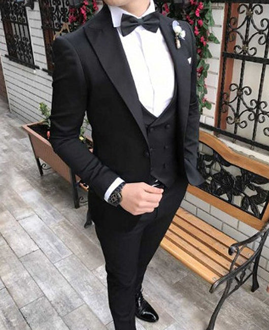 Basic Plain Lapel Collar Blazer & Blazer Vest & Pants 3pcs Set