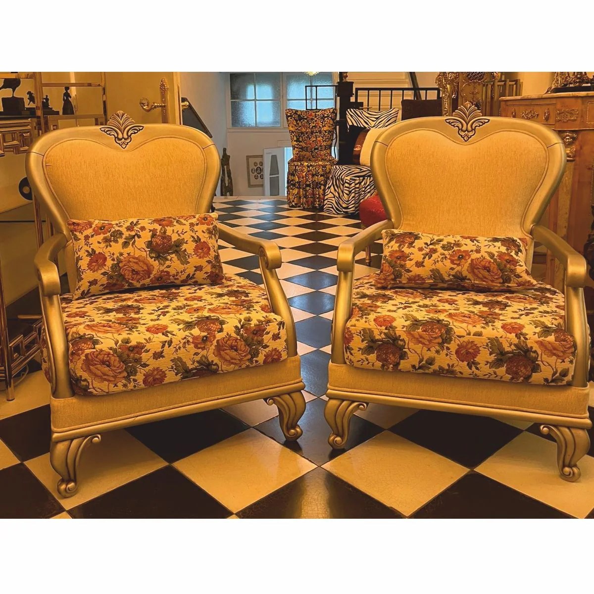 Casa Padrino conjunto de 2 sillones de sal¨®n barrocos de lujo colorido / plata - Muebles de estilo barroco