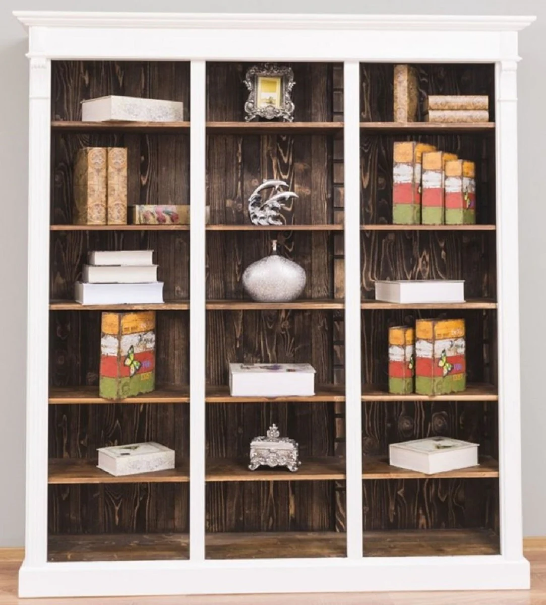 Casa Padrino armario de libros de estilo campestre blanco / marr¨®n oscuro 180 x 39 x A. 197 cm - Armario de sala de estar - Armario de oficina - Muebles de estilo campestre