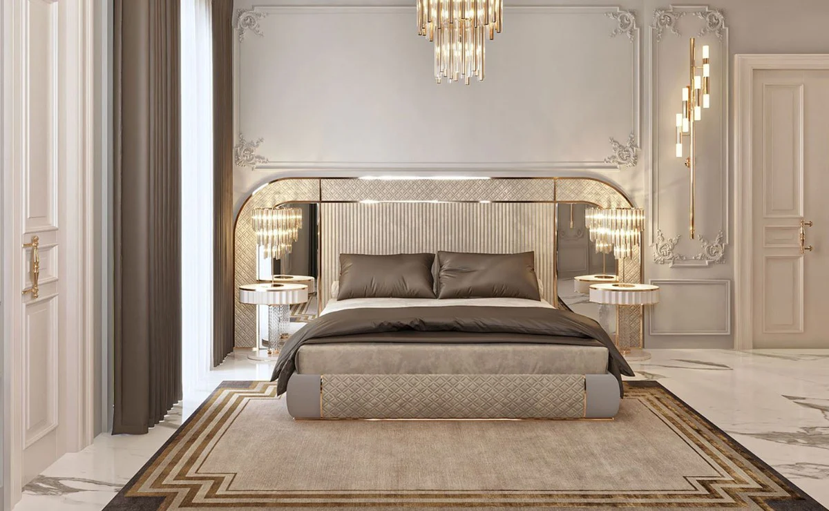 Casa Padrino mesita de noche Art Deco de lujo blanco / gris / oro 60 x 45 x A. 66 cm - Mesita de noche con caj¨®n y tapa de m¨¢rmol artificial - Muebles de dormitorio Art Deco de lujo