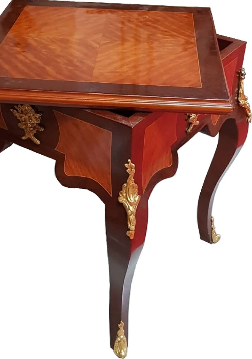 Casa Padrino Mesa de Ajedrez de Madera Maciza Art Deco Marr¨®n / Marr¨®n Oscuro / Beige / Lat¨®n 60 x 60 x H. 71 cm - Mesa de Juego Hecha a Mano - Mesa Auxiliar - Muebles Barrocos de Estilo Antiguo