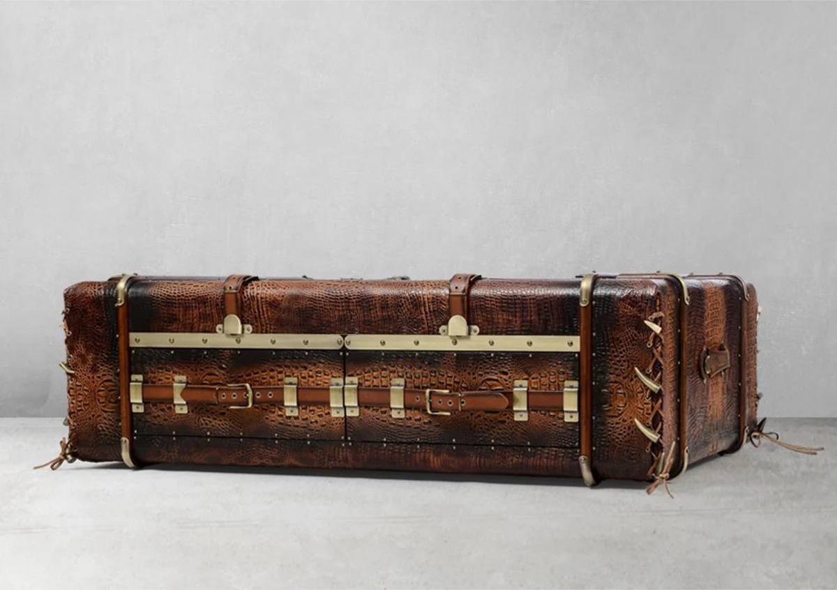 Casa Padrino mesa de centro de lujo en ¨®ptica maleta marr¨®n / negro / lat¨®n 140 x 85 x A. 43 cm - Maleta mesa de sal¨®n con 2 cajones - Mueble de sal¨®n - Muebles de lujo en ¨®ptica maleta