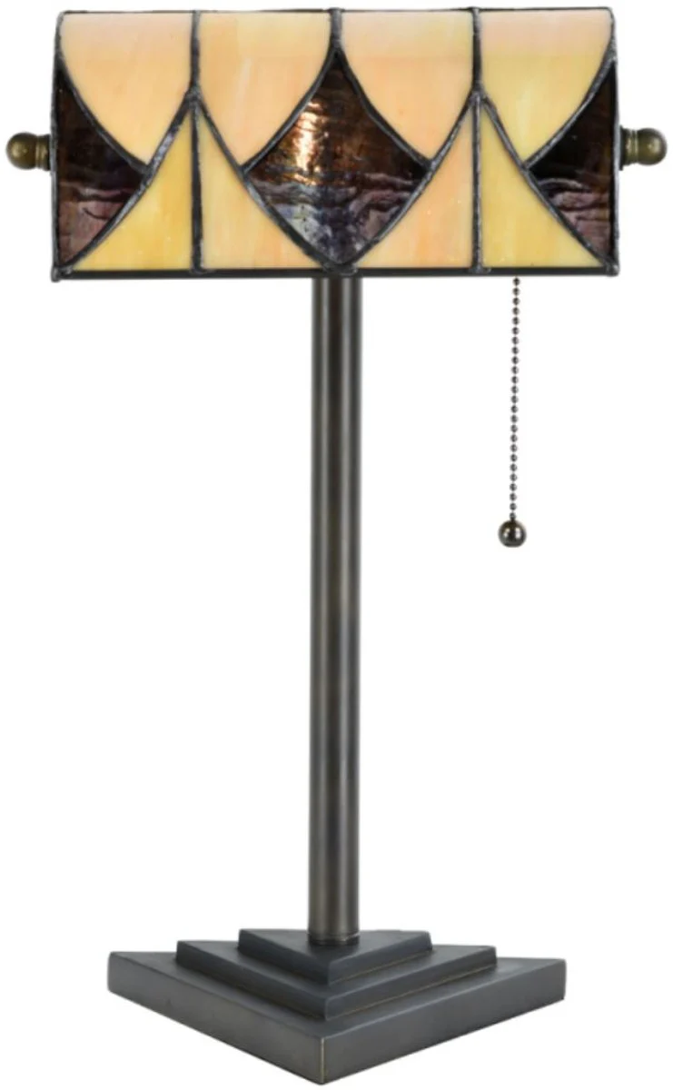 Casa Padrino lámpara de mesa Tiffany de lujo negro / amarillo 22 x 14,5 x H. 42 cm - Lámpara de Escritorio