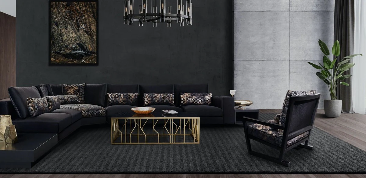 Casa Padrino mesa de centro de lujo oro / negro 125 x 65 x A. 43 cm - Mesa de sal¨®n rectangular de acero inoxidable con tapa de vidrio - Muebles de sal¨®n - Calidad de Lujo