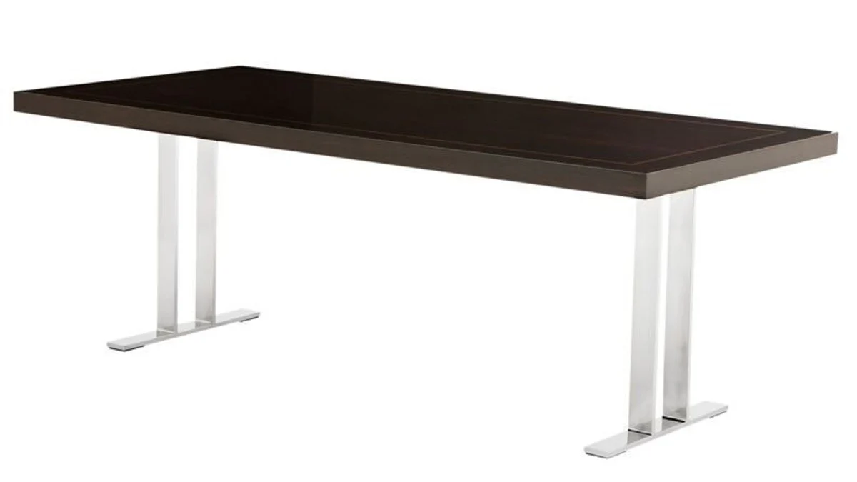 Casa Padrino Designer Luxury dining table brown glossy / chrome 220cm - dining table - conference table