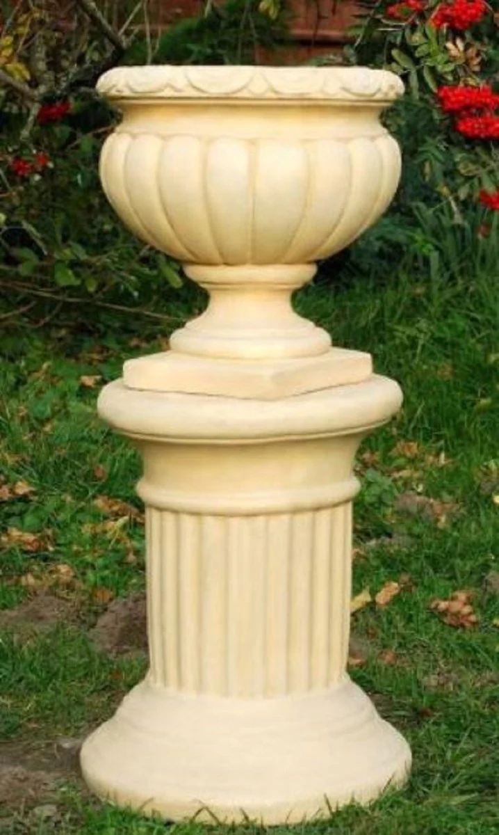 Casa Padrino Pilar Barroco Arena Ø 32 x H. 40 cm - Pilar de Jardín Redonda Pequeña en Estilo Barroco - Accesorios de Decoración de Jardín