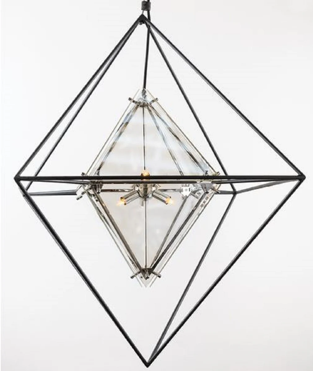 Casa Padrino Lámpara Colgante LED de Lujo 45,7 x 45,7 x H. 64,1 cm - Lámpara de Diseño con Marco de Hierro Forjado Hecho a Mano