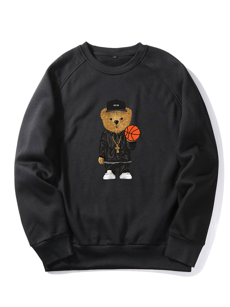 Basketball Bear Print Sweatshirt & Jogger Pants