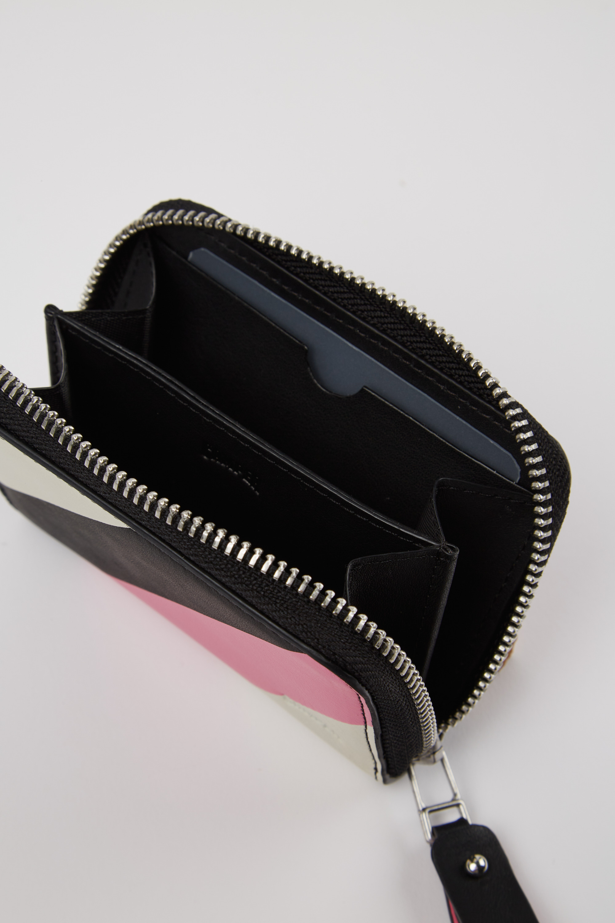 Mosa - Small black, pink, and white leather wallet