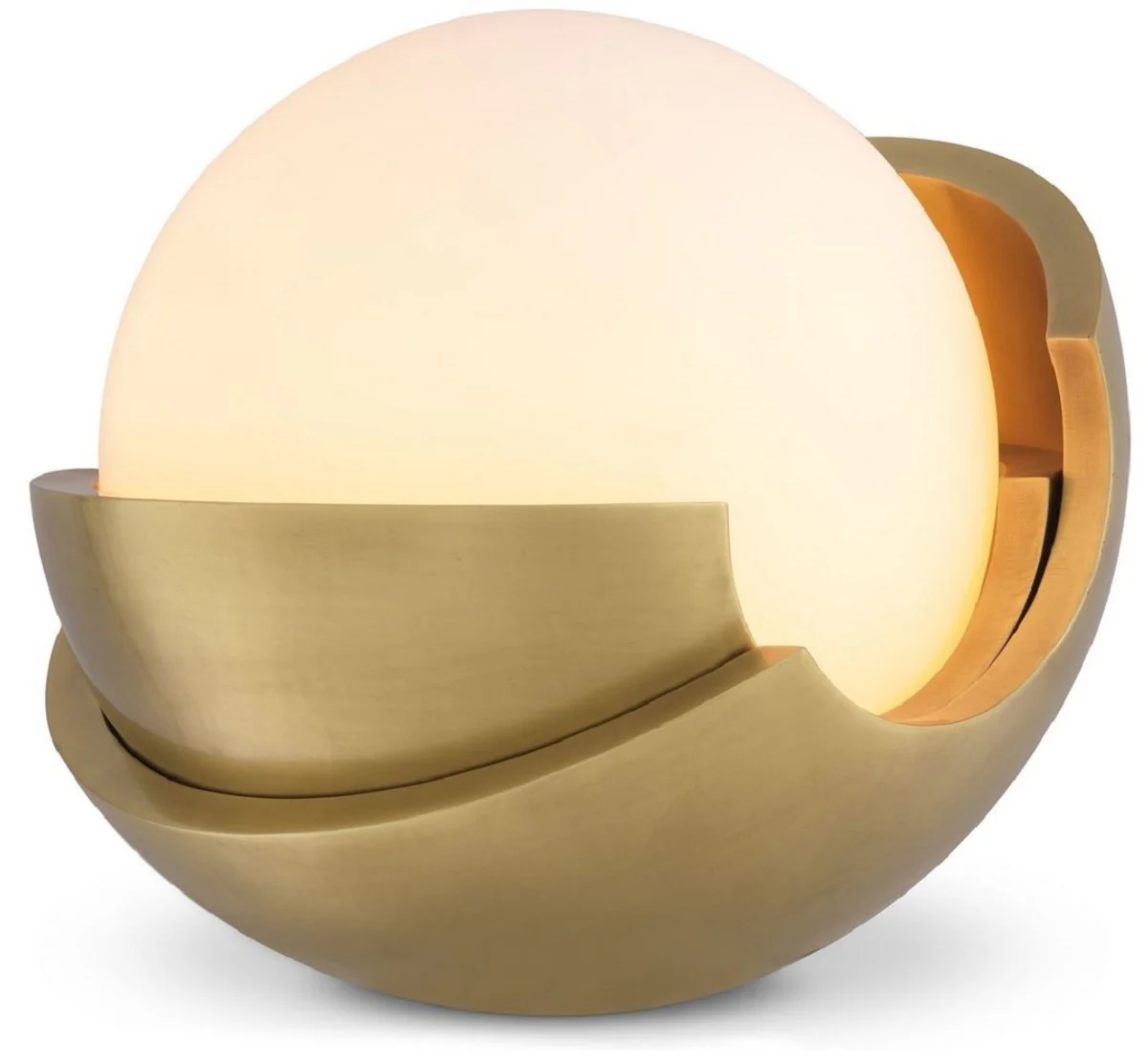 Casa Padrino lámpara de mesa de lujo latón antiguo / blanco Ø 34 cm - Lámpara de escritorio redonda con pantalla de vidrio - Calidad de Lujo