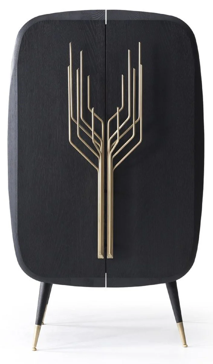 Casa Padrino armario bar de lujo negro / lat¨®n antiguo 88 x 55 x A. 152 cm - Armario del vino de madera maciza con 2 puertas - Armario de sal¨®n - Armario de bar - Muebles de Hotel