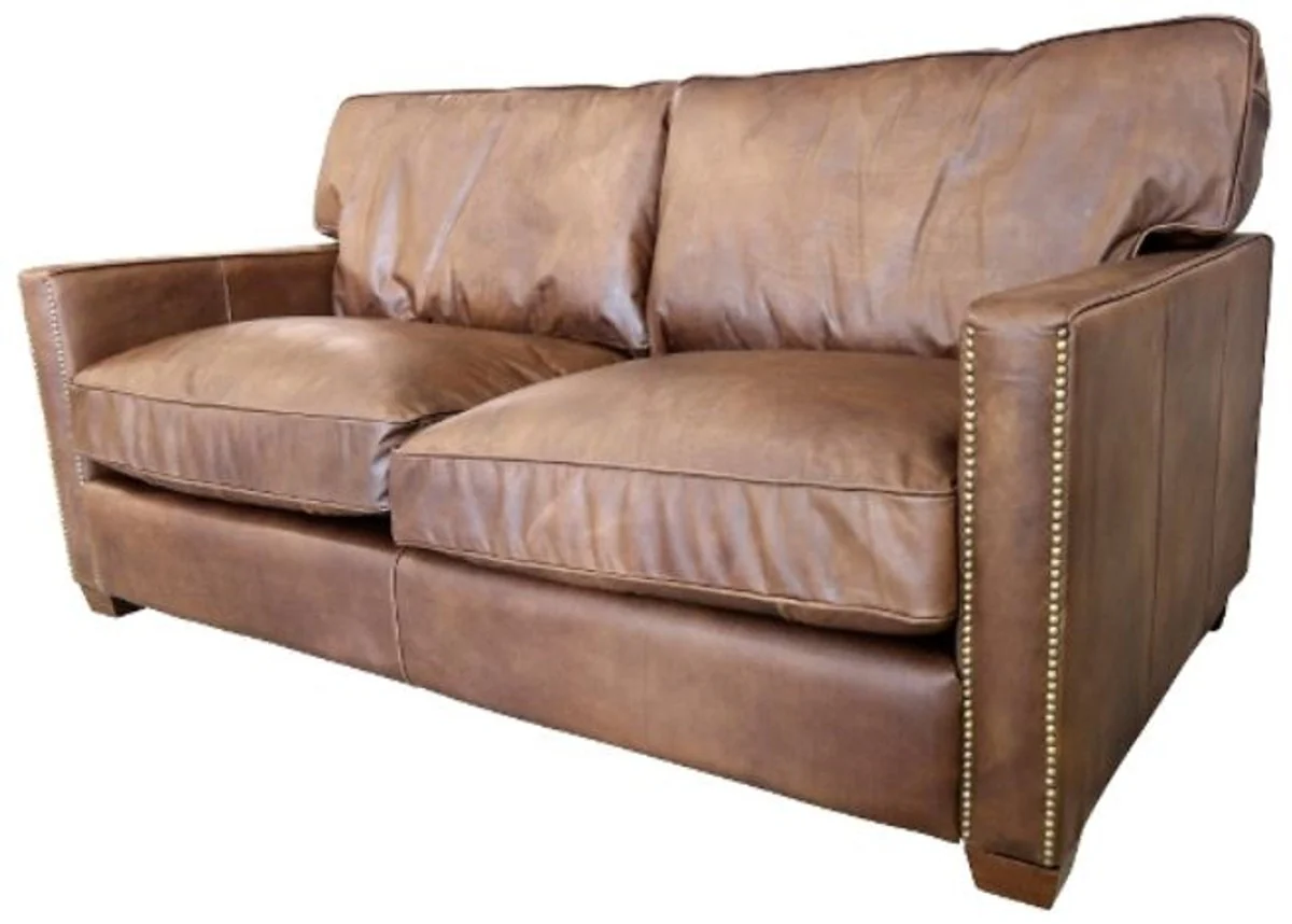 Casa Padrino genuine leather 2 seater sofa brown 182 x 100 x H. 89 cm - Luxury Living Room Furniture