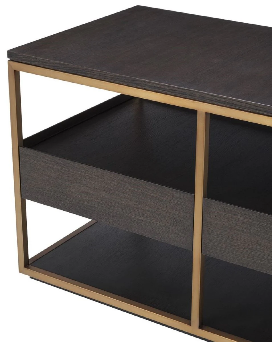 Casa Padrino gabinete de TV de lujo moca / latón 180 x 55 x A. 61 cm - Aparador de madera maciza con 3 cajones - Muebles de salón - Muebles de hotel - Colección de Lujo