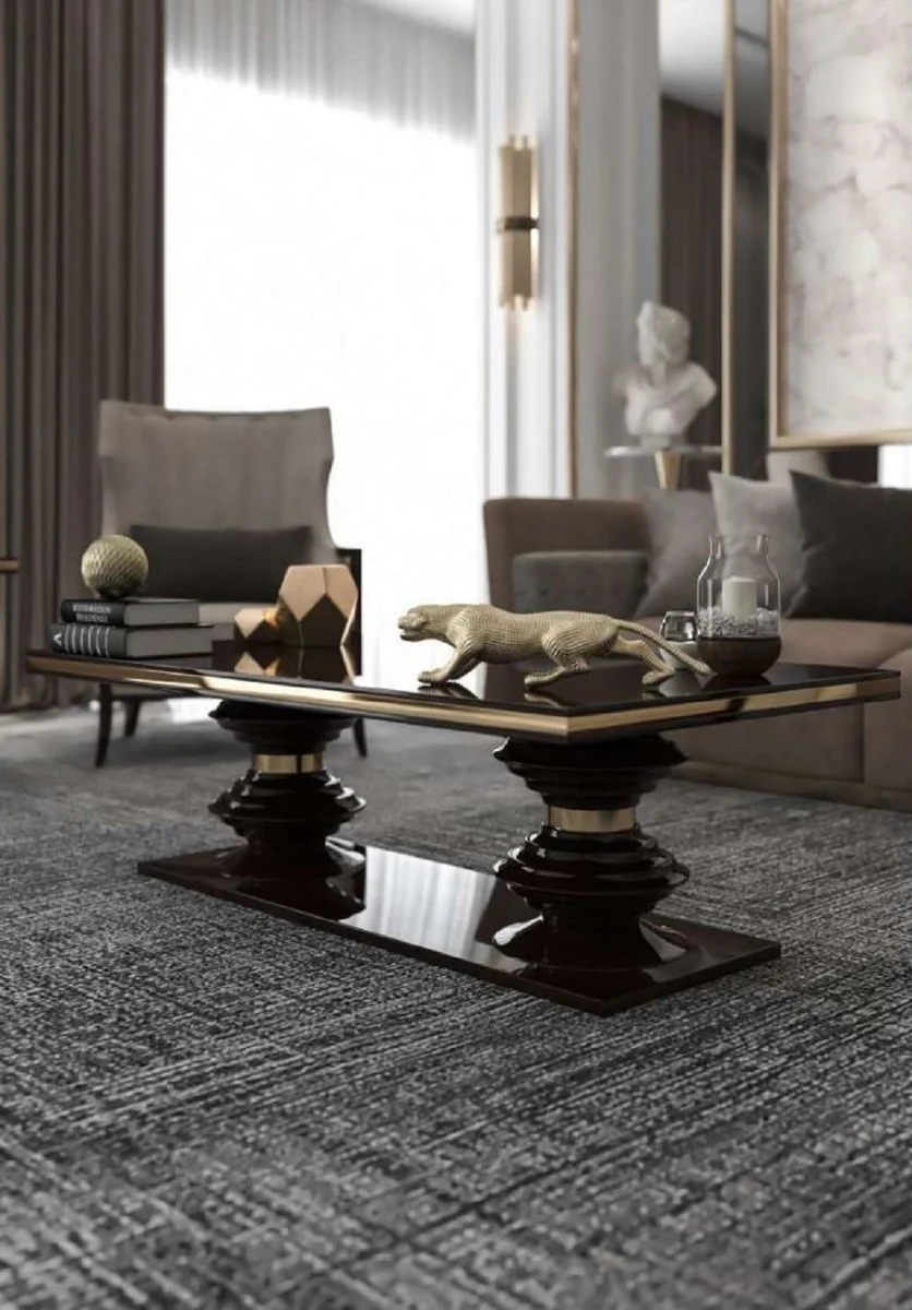 Casa Padrino mesa de centro Art Deco de lujo marr¨®n oscuro brillante / oro - Mesa de sal¨®n hecha a mano - Mesa de madera maciza - Calidad de lujo - Muebles Art Deco