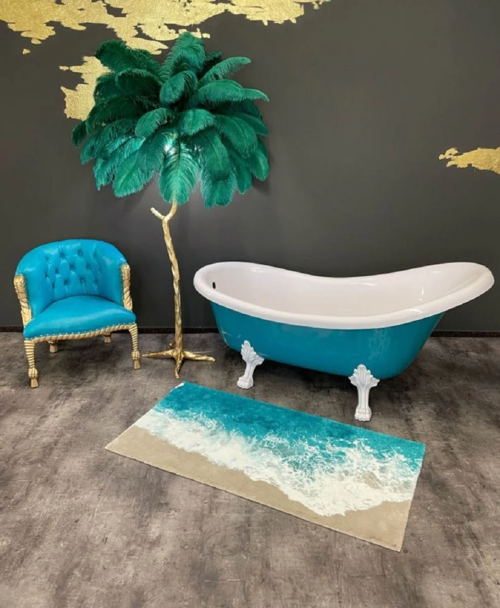 Casa Padrino bañera Art Nouveau de lujo turquesa / blanco 174 x 83 x A. 81 cm - Bañera retro independiente con pies de león - Muebles de baño retro