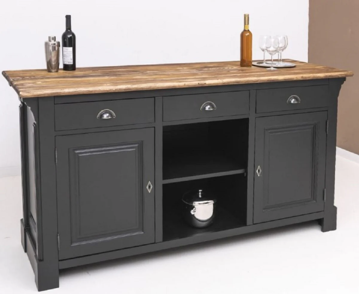 Casa Padrino barra de bar de estilo campestre negro / marr¨®n 191 x 68 x A. 95 cm - Mesa de bar de madera maciza - Muebles de bar de madera maciza en estilo campestre