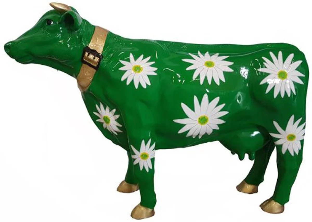 Casa Padrino figura decorativa de diseño vaca con diseño floral verde / blanco / oro 104 x A. 67 cm - Escultura decorativa - Figura animal resistente a la intemperie
