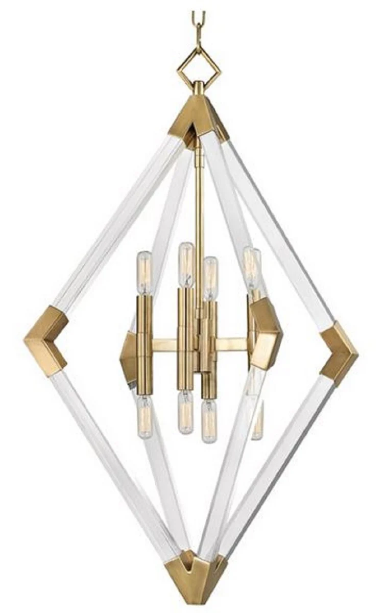 Casa Padrino lámpara colgante de lujo latón antiguo 59,7 x 59,7 x H. 83,8 cm - Lámpara Colgante con Marco de Diamante Acrílico y Detalles en Metal