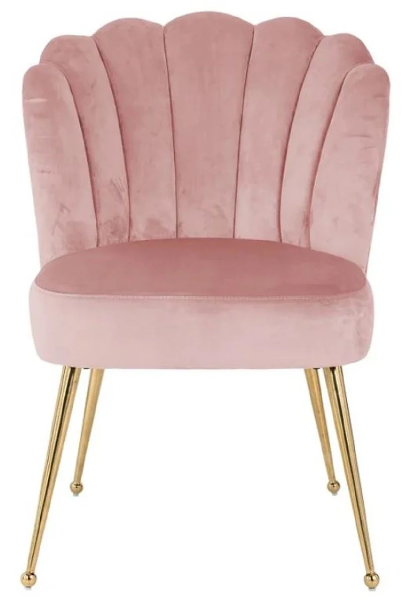 Casa Padrino silla de comedor de terciopelo de lujo rosa / oro 66 x 64 x A. 86 cm - Silla de cocina con tela de terciopelo - Muebles de comedor - Muebles de cocina - Muebles de lujo