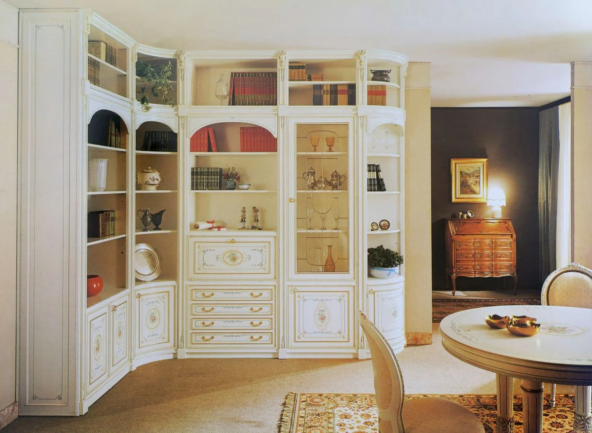 Casa Padrino gabinete de esquina barroco de lujo blanco / multicolor / oro - Gabinete de sala de estar de estilo barroco - Muebles Barrocos - Calidad de Primera Clase - Hecho en Italia