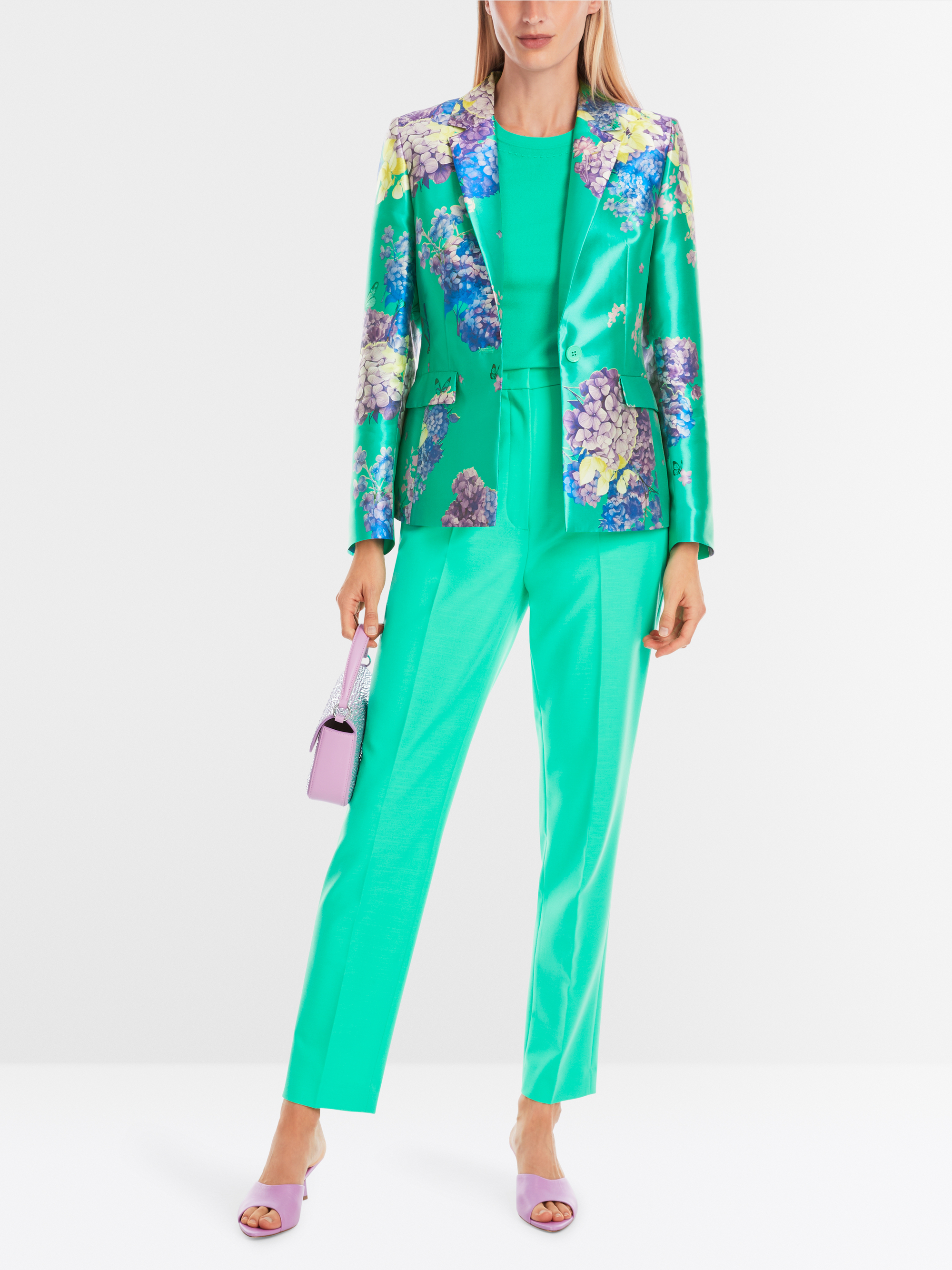 Marc-Cain Fitted satin blazer with print