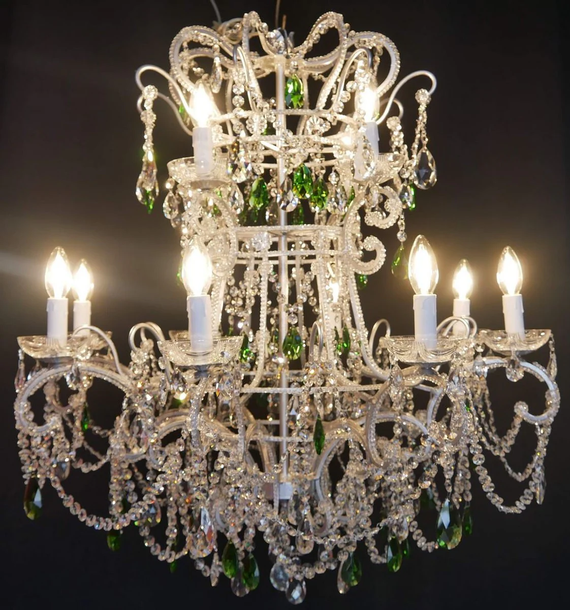 Casa Padrino araña de luces de cristal barroco de lujo verde / plata Ø 80 x A. 95 cm - Lámpara de Araña de Hotel y Restaurante - Noble y Magnífico - Calidad de Lujo - Hecho en Italia