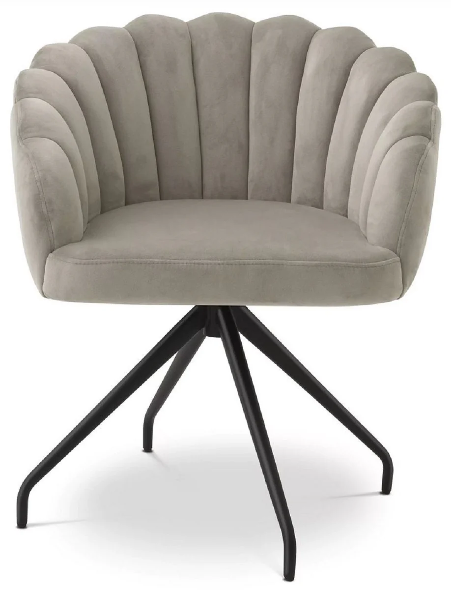 Casa Padrino silla de comedor de lujo greige / negro 65,5 x 64 x A. 78,5 cm - Silla giratoria con tejido de terciopelo fino - Muebles de comedor - Muebles de lujo - Interiores de comedor