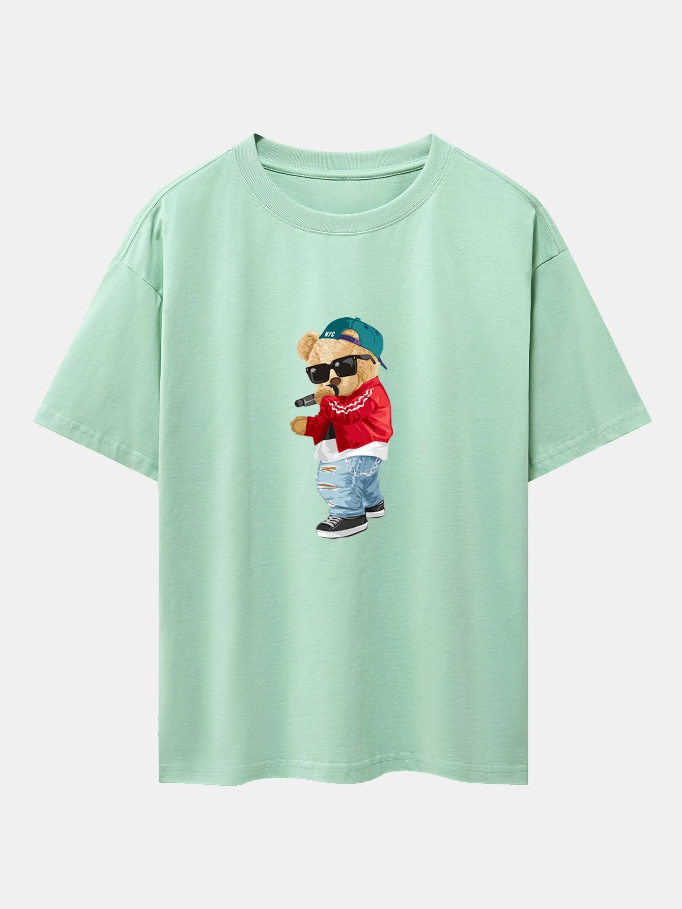 Hip Hop Singer Bear Print Heavy Weight Oversize T-Shirt