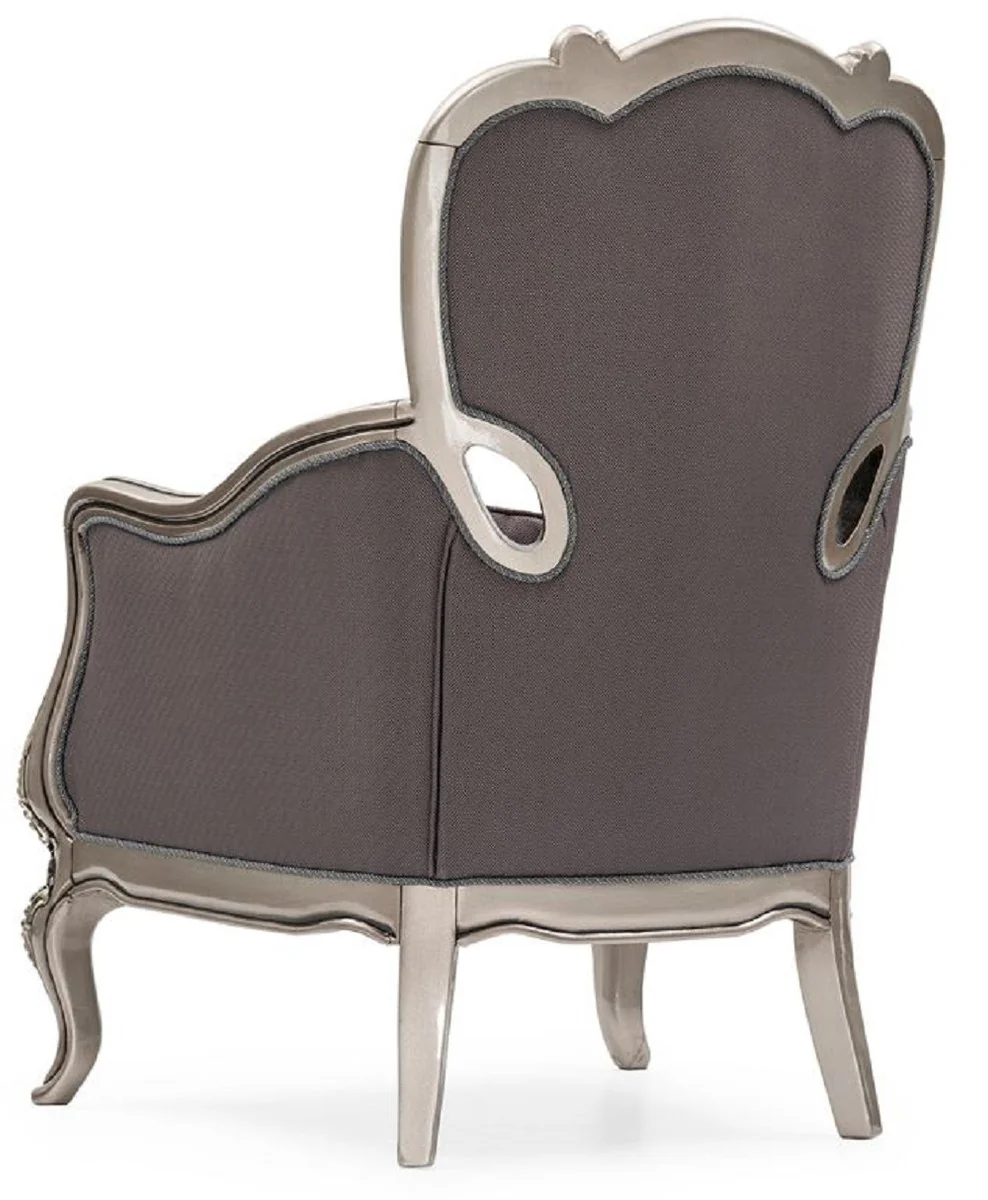 Casa Padrino sill¨®n de sal¨®n barroco de lujo gris / plata - Sill¨®n de estilo barroco hecho a mano con coj¨ªn decorativo - Muebles de sal¨®n de lujo en estilo barroco - Noble y Magn¨ªfico