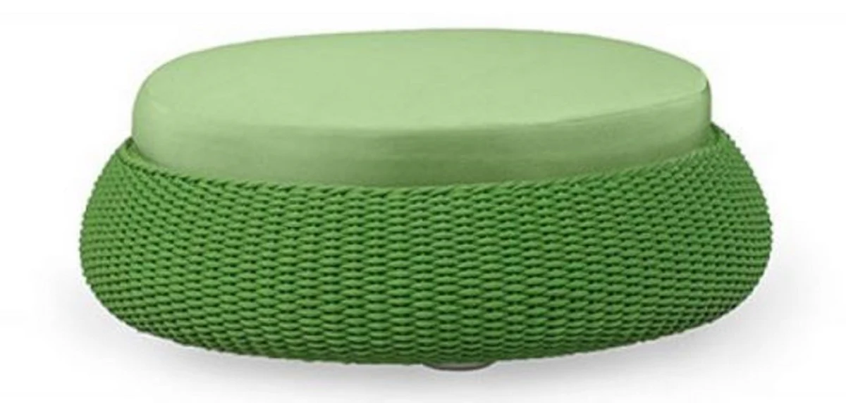 Casa Padrino taburete de lujo verde Ø 107 x A. 32 cm - Taburete redondo resistente a la intemperie tejido a mano - Taburete de jardín y terraza - Mobiliario de hotel - Calidad de Lujo