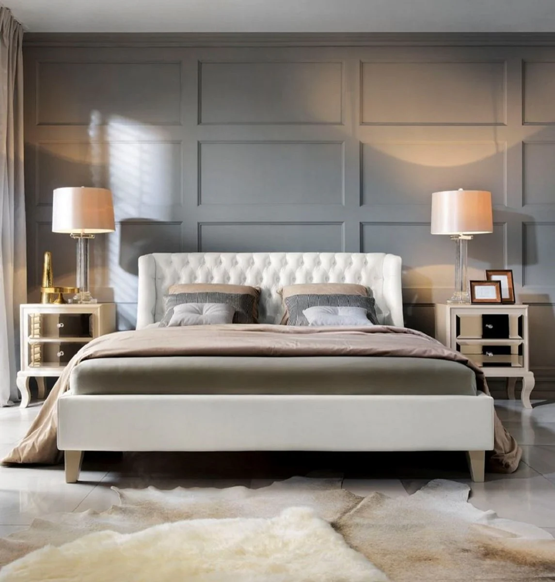 Casa Padrino mesita de noche Art Deco de lujo beige / marr¨®n 55 x 40 x A. 65 cm - Mesa auxiliar con espejo y 2 cajones - Muebles de dormitorio de lujo - Muebles Art Deco de Lujo