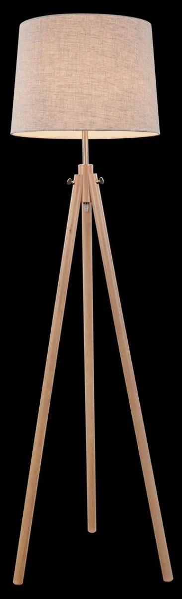 Casa Padrino Floor Lamp Brown / Beige Ø 44 x H. 161.5 cm - Modern Floor Lamp with Wooden Tripod and Cotton Lampshade