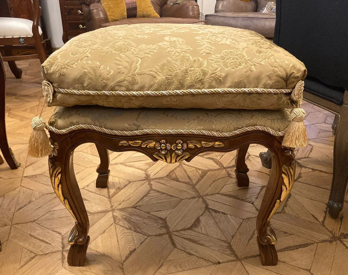 Taburete barroco de lujo Pomp??s by Casa Padrino con coj¨ªn patr¨®n beige / marr¨®n / oro - Taburete barroco pomposo dise?ado por Harald Gl??ckler - Muebles barrocos - Noble y Magn¨ªfico