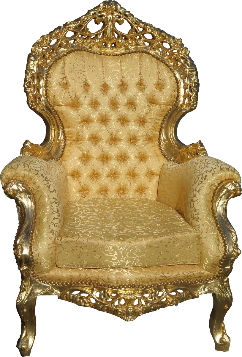 Casa Padrino Baroque Living Room Set Versailles Gold Pattern / antique gold - 3er sofa + 2 armchairs - lounge set