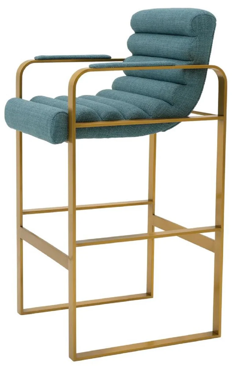 Casa Padrino silla de bar de terciopelo de lujo con reposabrazos azul / lat¨®n 53,5 x 57,5 ??x A. 107 cm - Taburete de bar tapizado de acero inoxidable - Muebles de bar de lujo - Calidad de lujo