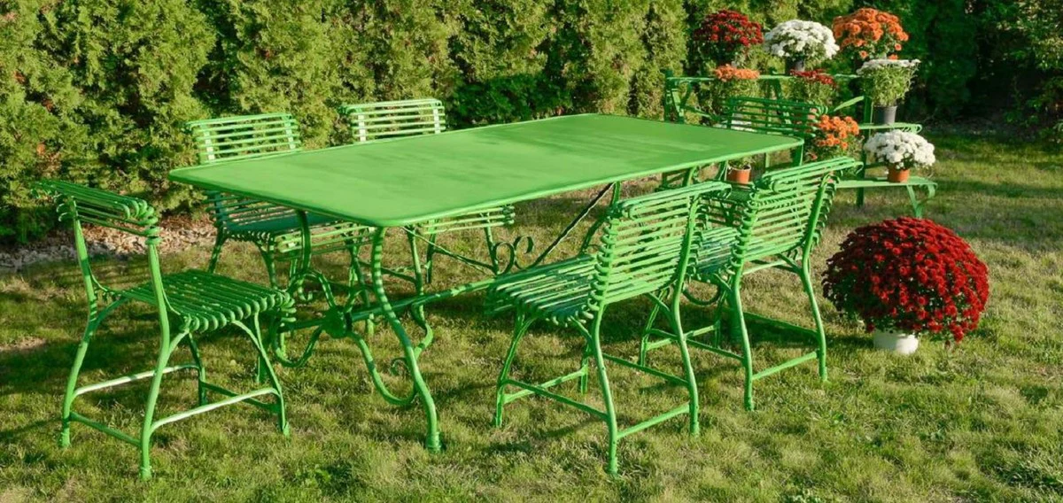 Casa Padrino conjunto de muebles de jard¨ªn Art Nouveau verde - 1 Mesa de Hierro Forjado y 6 Sillas de Hierro Forjado - Muebles de jard¨ªn nost¨¢lgicos - Muebles de Jard¨ªn Barrocos y Art Nouveau