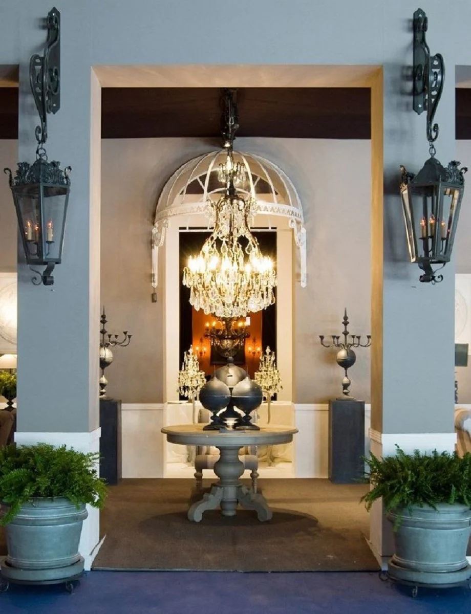 Casa Padrino mesa de comedor extensible de estilo campestre de lujo gris ? 120-160 cm