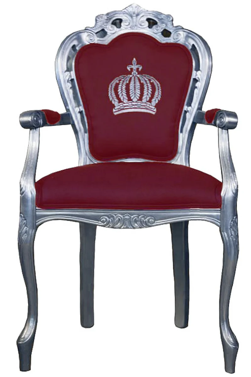 Pomp??s by Casa Padrino luxury baroque dining chair with armrests burgundy / silver - Pomp??s baroque chair designed by Harald Gl??ckler