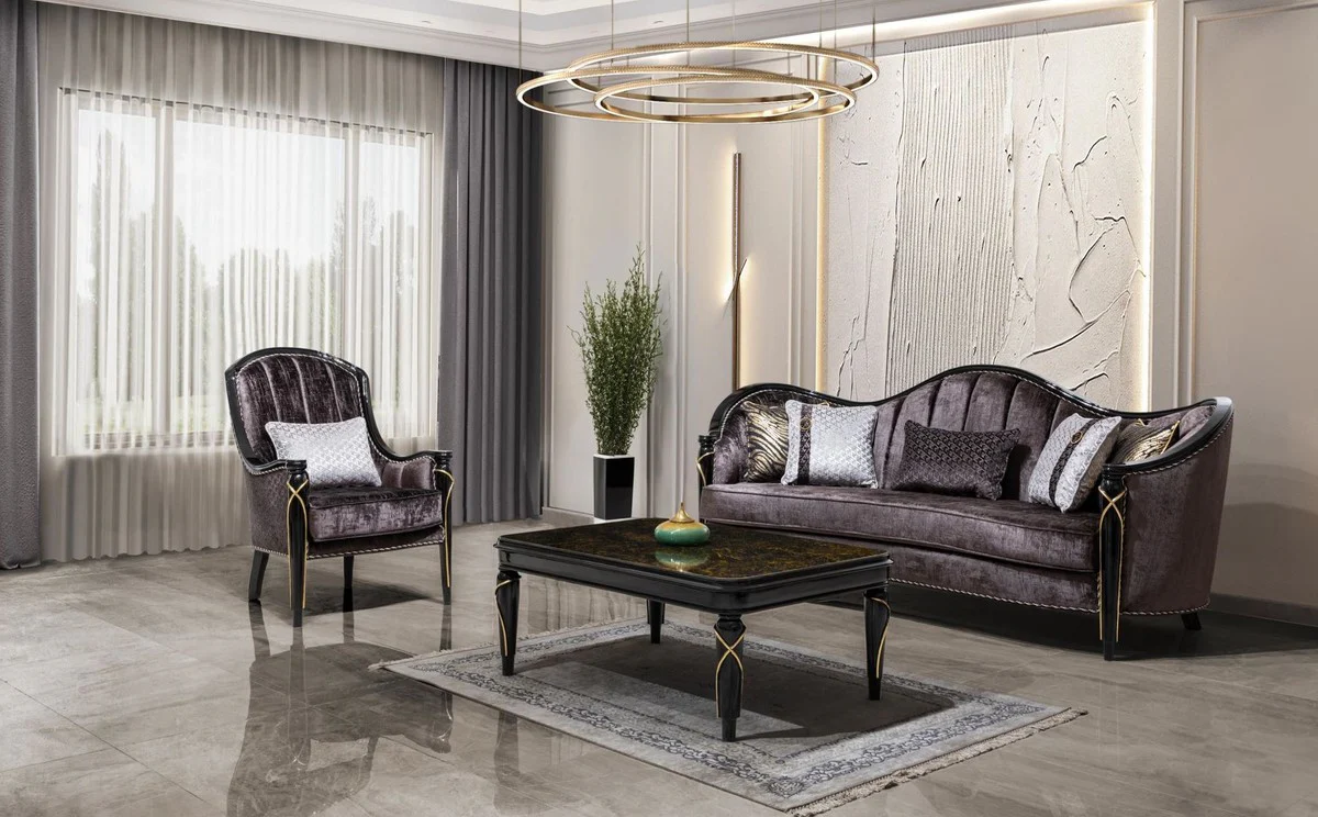 Casa Padrino mesa de centro barroco de lujo negro / oro 120 cm
