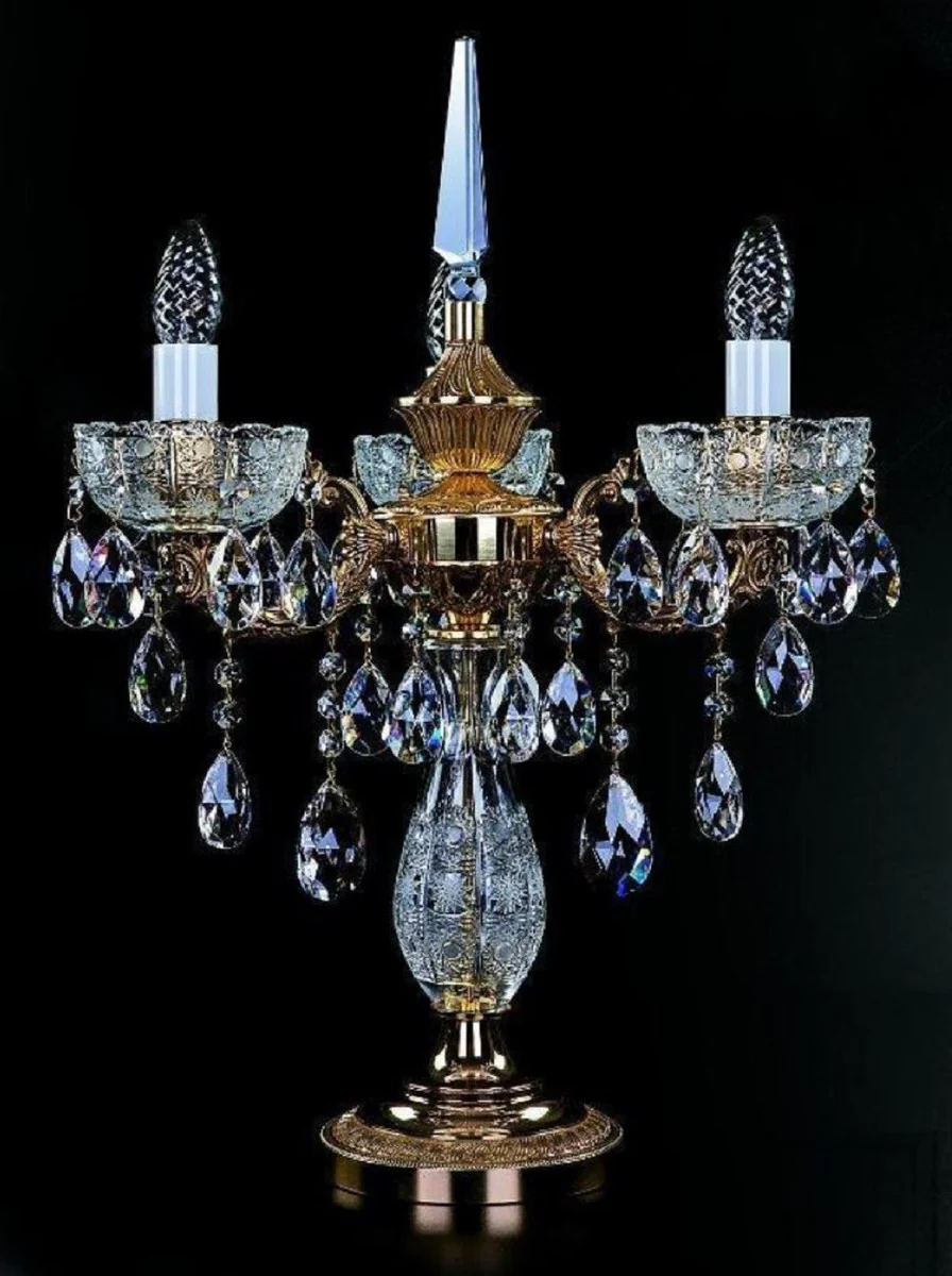 Casa Padrino lámpara de mesa de cristal barroco de lujo oro Ø 45 x A. 59 cm - Magnífica lámpara de escritorio de latón con cristal de Bohemia - Luces de cristal barroco