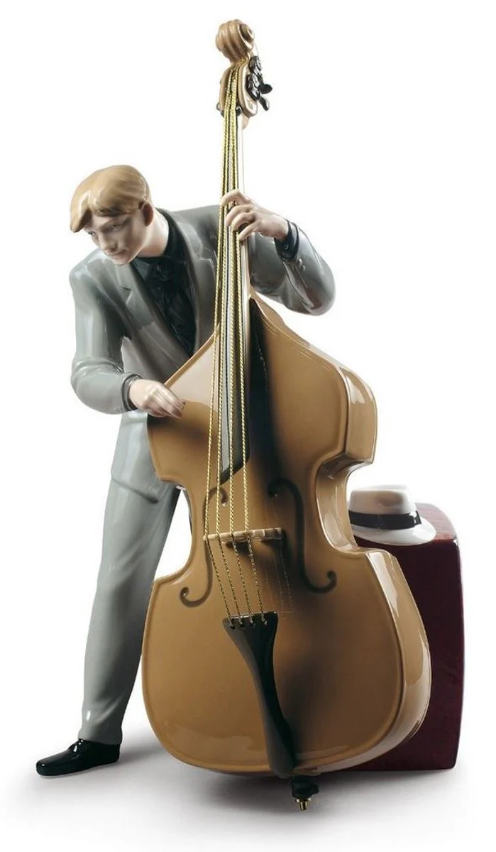 Casa Padrino Porcelain Sculpture Jazz Bassist Multicolor 20 x H. 35 cm - Handmade & Hand Painted Luxury Deco Figurine