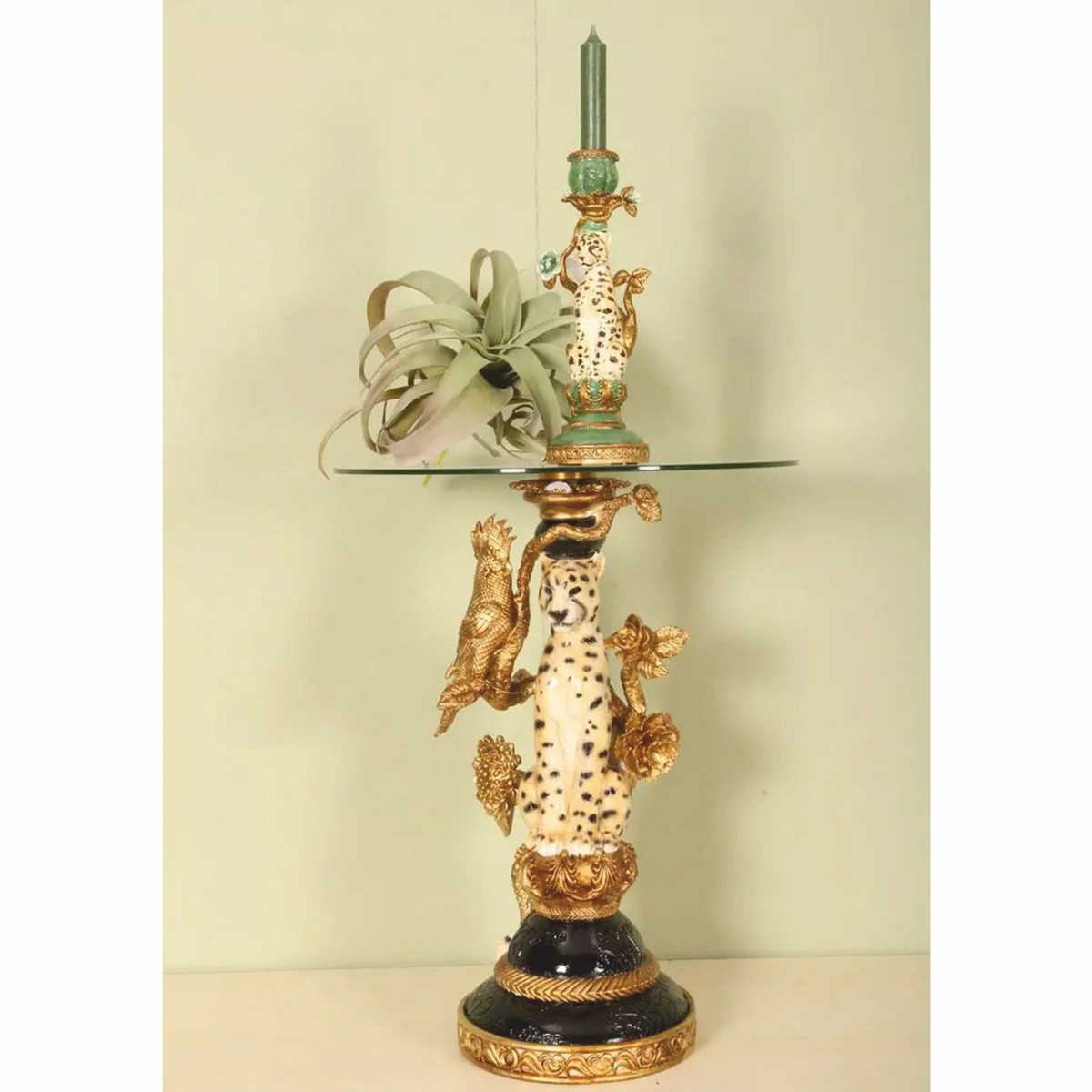 Casa Padrino mesa auxiliar barroco leopardo con tapa de vidrio Al. 51,5 cm - Muebles barrocos