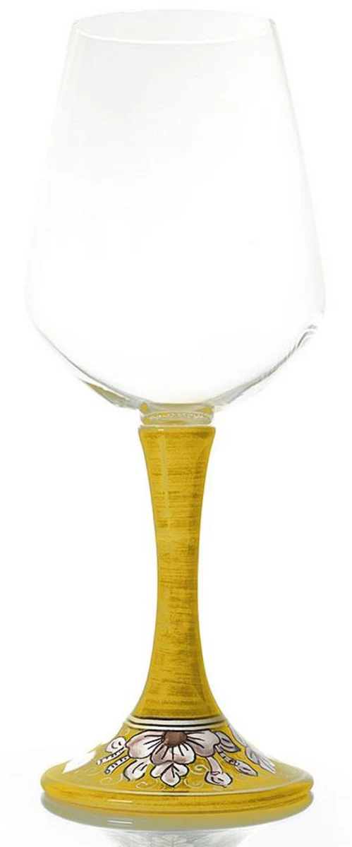 Casa Padrino conjunto de 6 copas de vino de lujo amarillo / multicolor A. 23,5 cm - Copas de vino hechas y pintadas a mano - Accesorios hoteles y restaurantes - Calidad de lujo - Hecho en Italia
