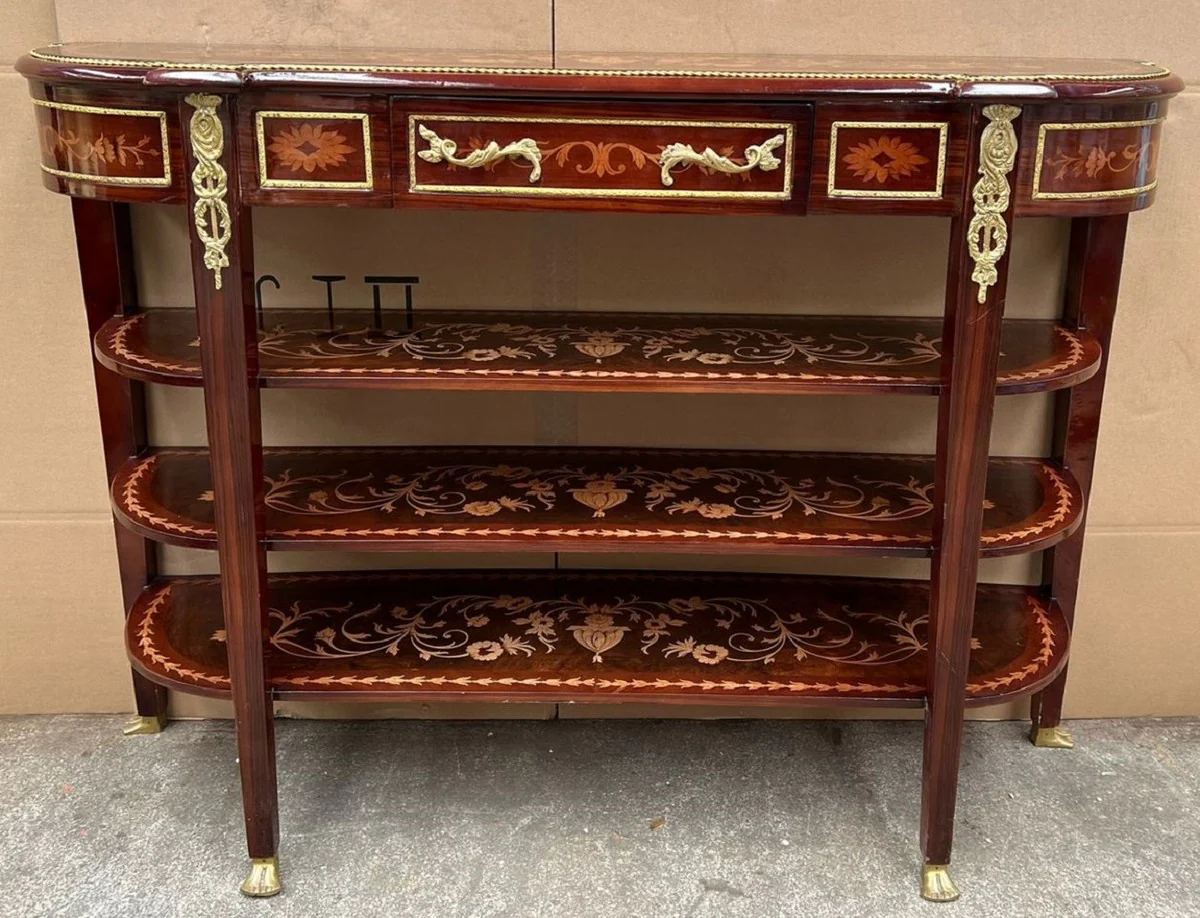 Casa Padrino consola barroco marr¨®n oscuro / marr¨®n marqueter¨ªa / oro - Consola de estilo barroco hecha a mano - Magn¨ªfica consola de estilo barroco - Muebles barrocos - Muebles de estilo barroco